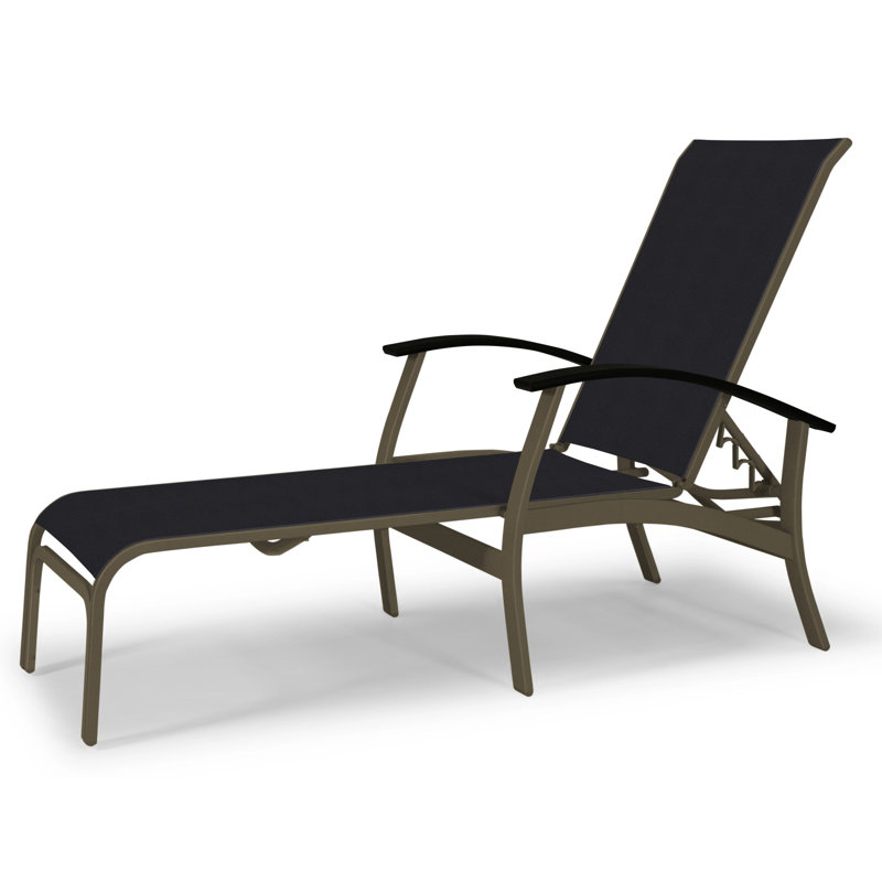 Askar Outdoor Rust-Resistant Metal Chaise Lounge, Textured Beachwood, Black P70, Black 5D Sunbrella®