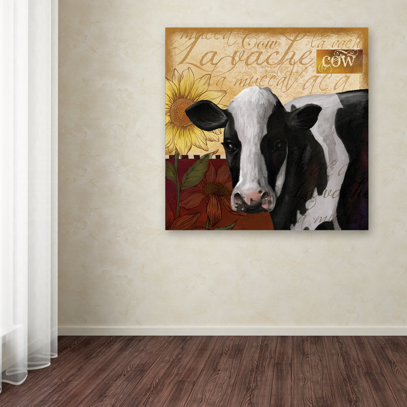 Fiona Stokes-Gilbert Cow Canvas Art with Floral Background