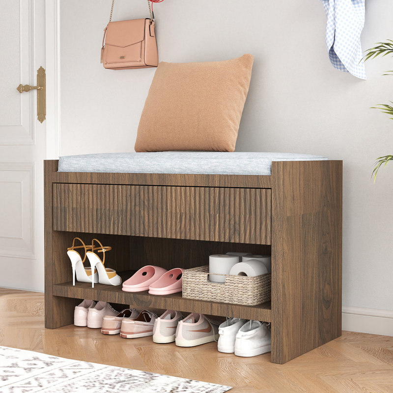 Shoe Storage Bench, Brown Wood