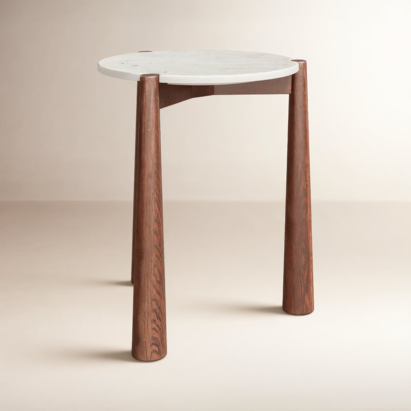 Elliott Carver Side Table, White Top/Brown Base