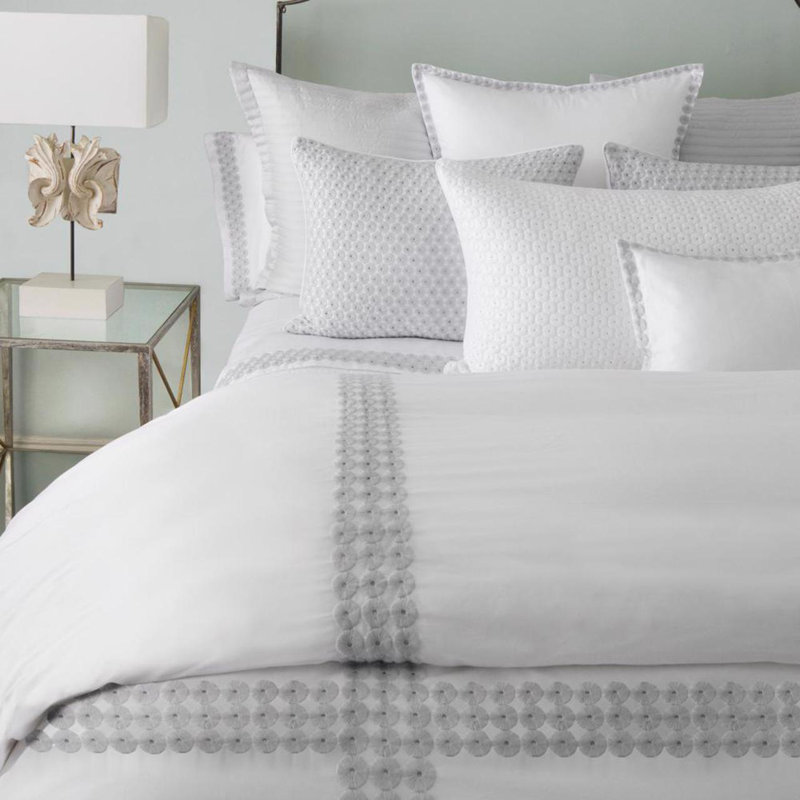 Angele Duvet Cover, Boudoir Shams, White/Silver