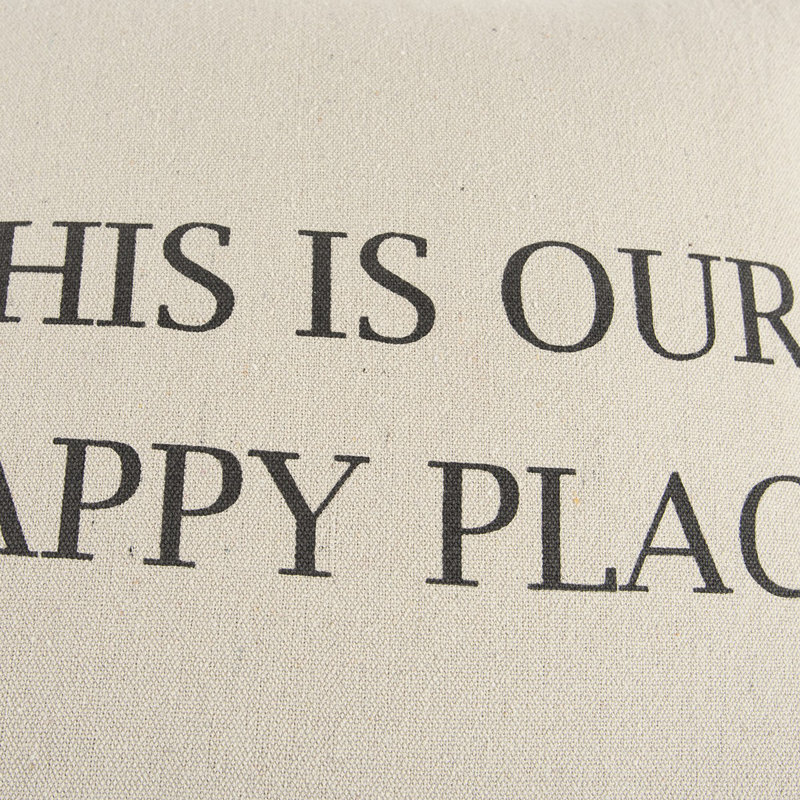 Coussin décoratif en toile taupe grise Happy Place