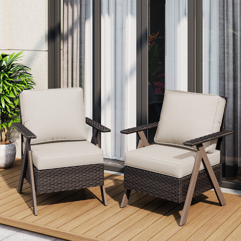 Polyethylene (PE) Wicker Outdoor Patio Sofa with Cushions, Beige