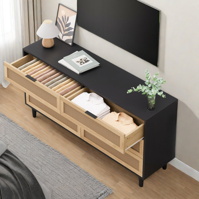 Commode 6 tiroirs Abagayle,      Noir