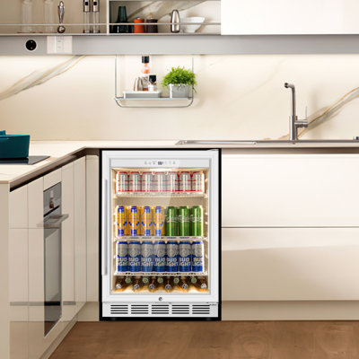 24-inch 210 Can Freestanding/Built-in Beverage Cooler - Energy Efficient, Quiet, Home Bar Fridge with Safety Lock
