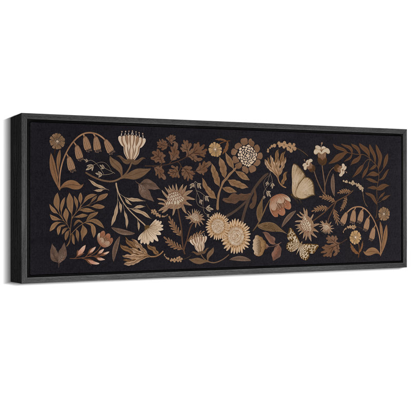 Vibrant Wildflower " Botanical Elegance Dark Floral Antique Retro Colorful Bedroom Extra Large Wall Decor ", 20" H x 60" W