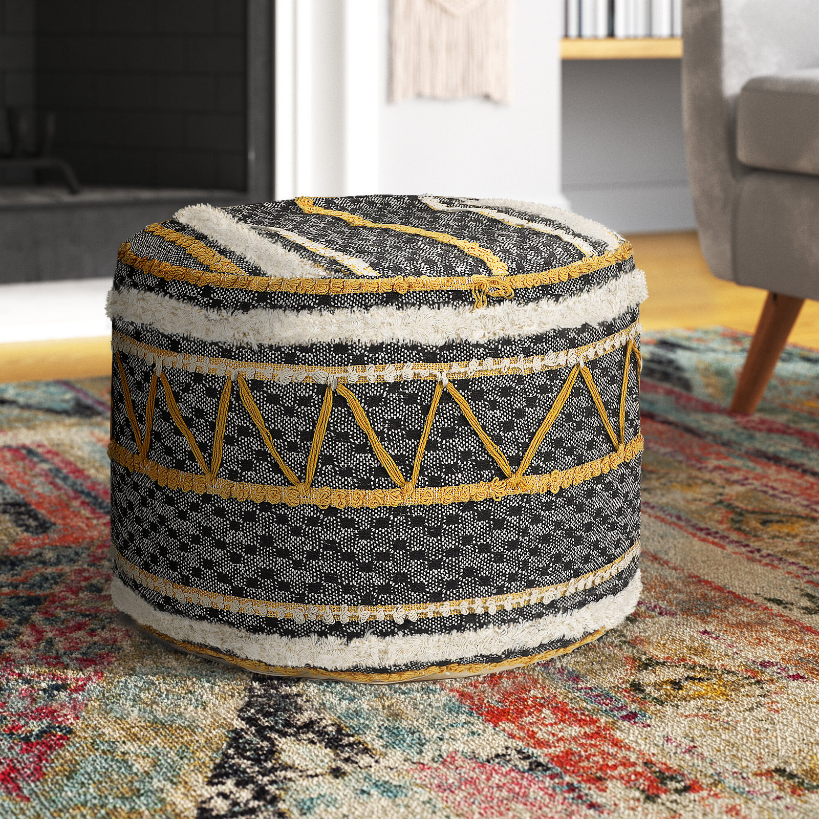 Langley Street® Lebo Handmade Cotton Upholstered Ottoman Pouf & Reviews | Wayfair