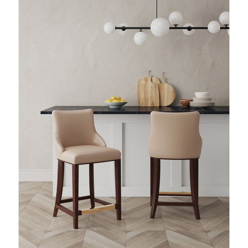 Shubert Upholstered Counter Stool with Solid Wood Frame, Counter Stool (25.13" Seat Height), Tan, 2