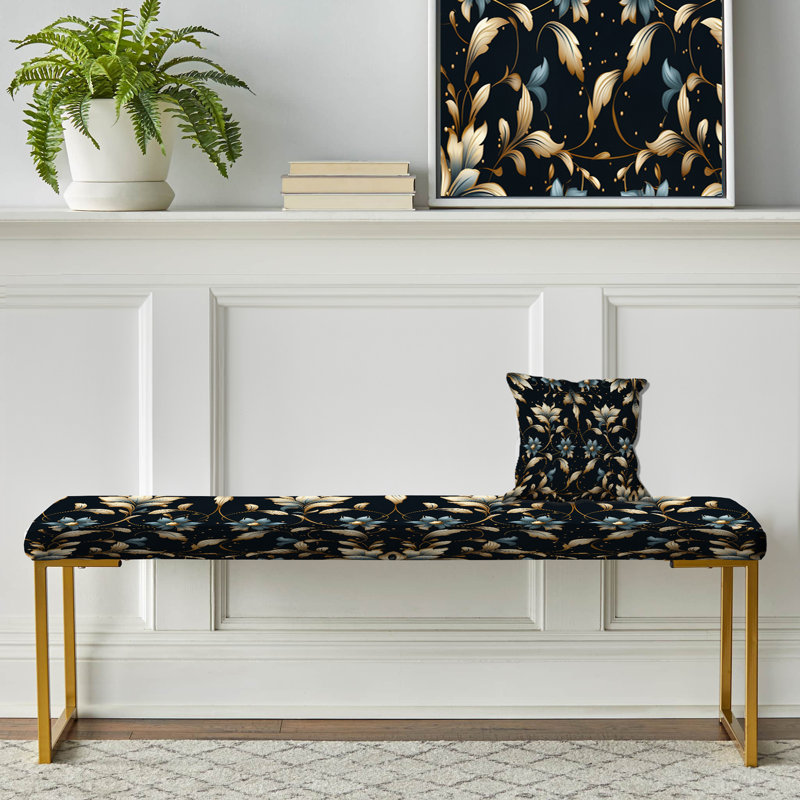 Banc de luxe bleu et doré à motif de fleurs I - marbre