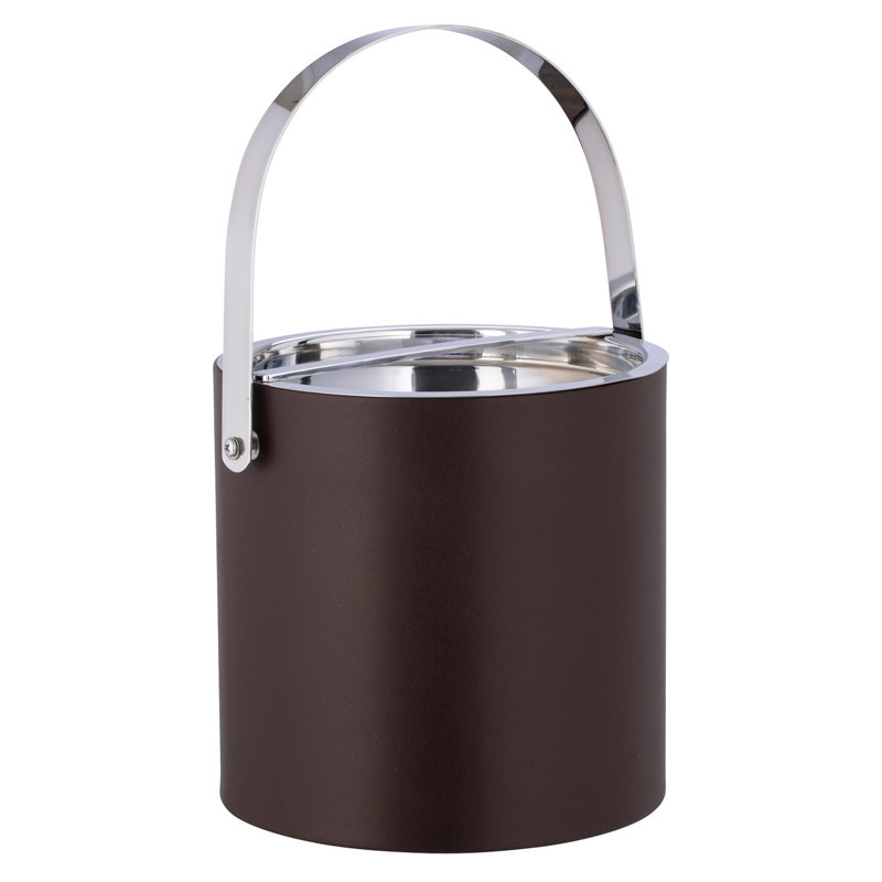 Seau à glace en similicuir Senetta, Chocolat / chrome poli