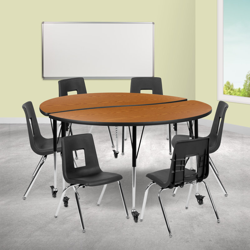 Ensemble de table d'activités flexibles en plastique stratifié 47,5 po Goddard, L 60 po x l 60 po, Chêne