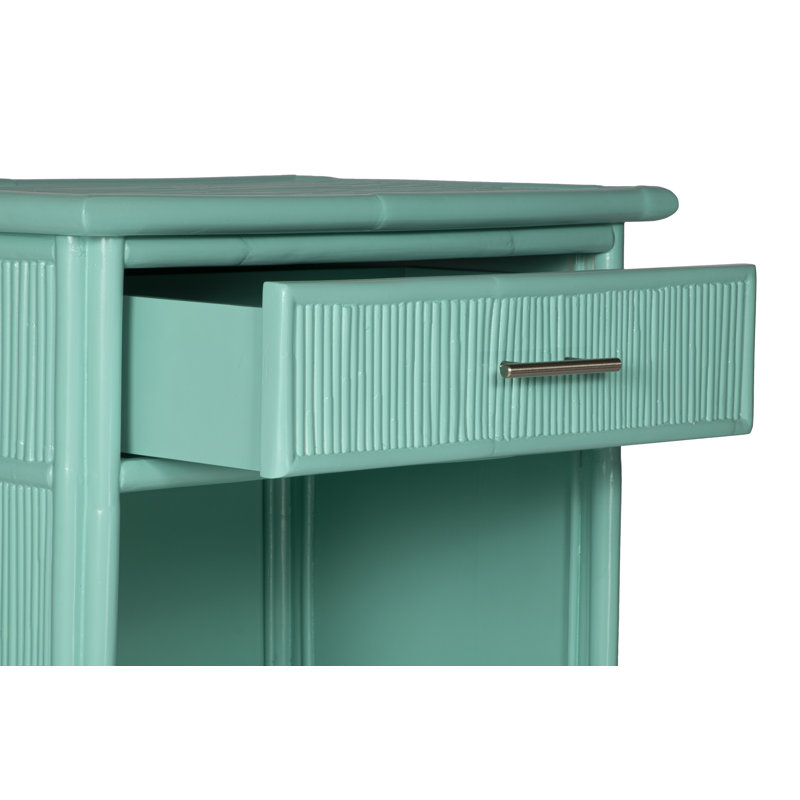 1 - Drawer Rattan Nightstand, Turquoise