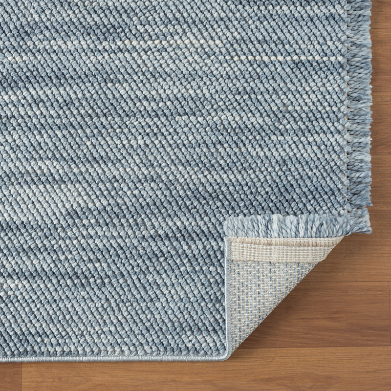 Tapis texturé à franges, Blue, Rectangle 6 pi x 9 pi