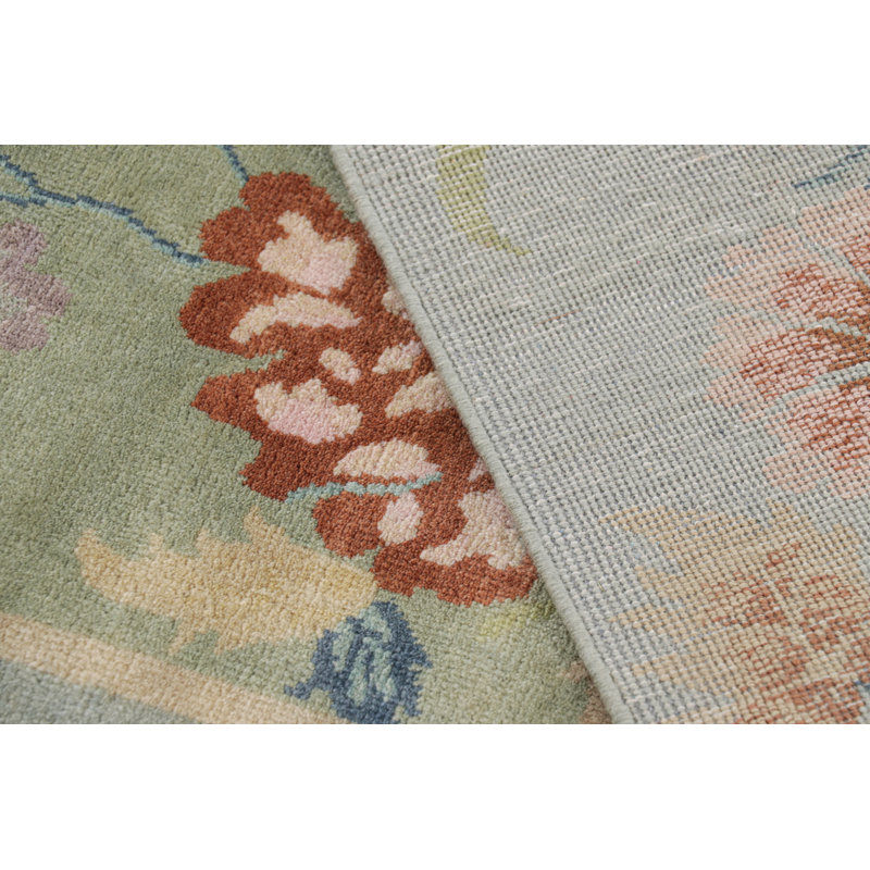 Rug & Kilim’S Chinese Art Deco Style Floral Rug In Green And Blue, Rectangle 7'11" x 10'1"