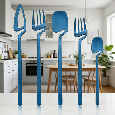 Ensemble de couverts en acier inoxydable 20 pièces pour 4, ensemble de couverts bleu mat 304, avec finition satinée, allant au lave-vaisselle