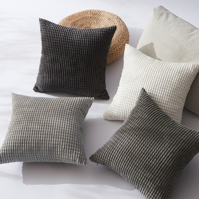 Corduroy Square Pillow Cover, 18"H x 18"W, Light Gray