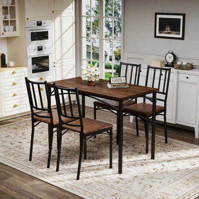 Ensemble de table de salle à manger, table de bar avec 4 bancs de salle à manger, comptoir de table de cuisine avec chaises, table de déjeuner industrielle pour la cuisine, salon, salle de réception, noyer, L 43,3 po x l 23,6 po x H 30,1 po