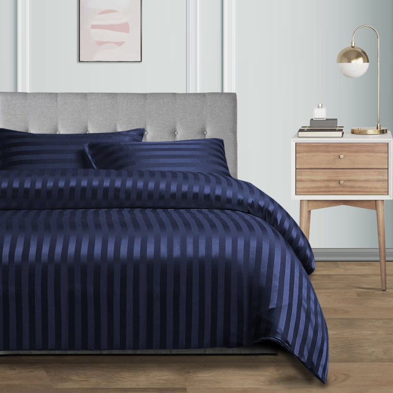 Microfibre 250 Thread Count Reversible Modern & Contemporary Reversible Duvet Cover Set, Double, Navy