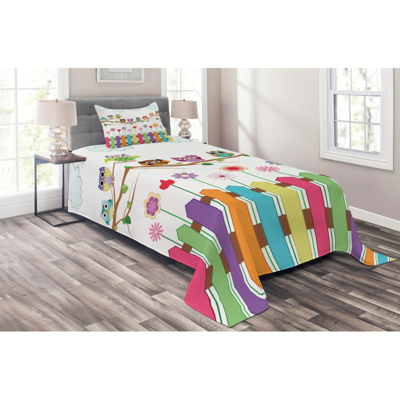 Owl Polyester Coverlet, Twin Bedspread + 1 Sham