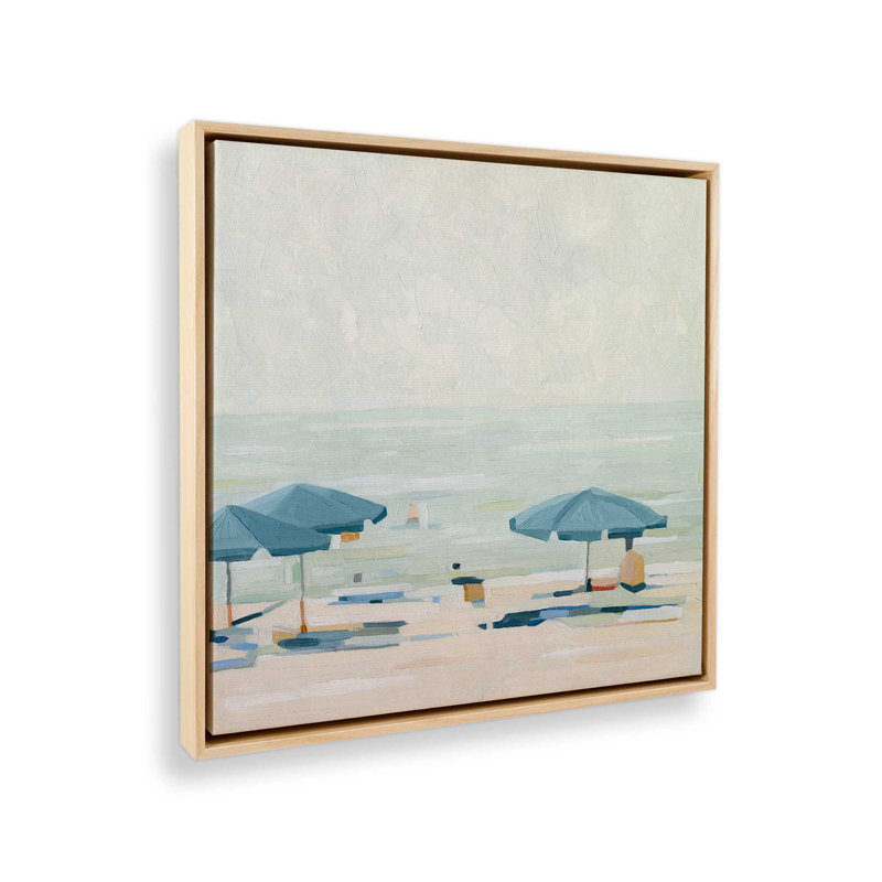 Impression sur toile Seaside Umbrella Harmony II, H 12,75 po x l 12,75 po x P 1,75 po, Cadre américain en érable flottant, 1