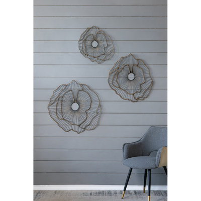 Ensemble de 3 fleurs murales en métal, sculpture florale transitionnelle pour l'entrée du vestibule