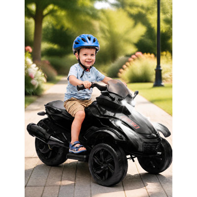 Quad électrique 3 roues 12 V pour enfants, jouet électrique à batterie avec phares à DEL et musique interactive pour jouer sur la pelouse, les chemins de terre et en extérieur.