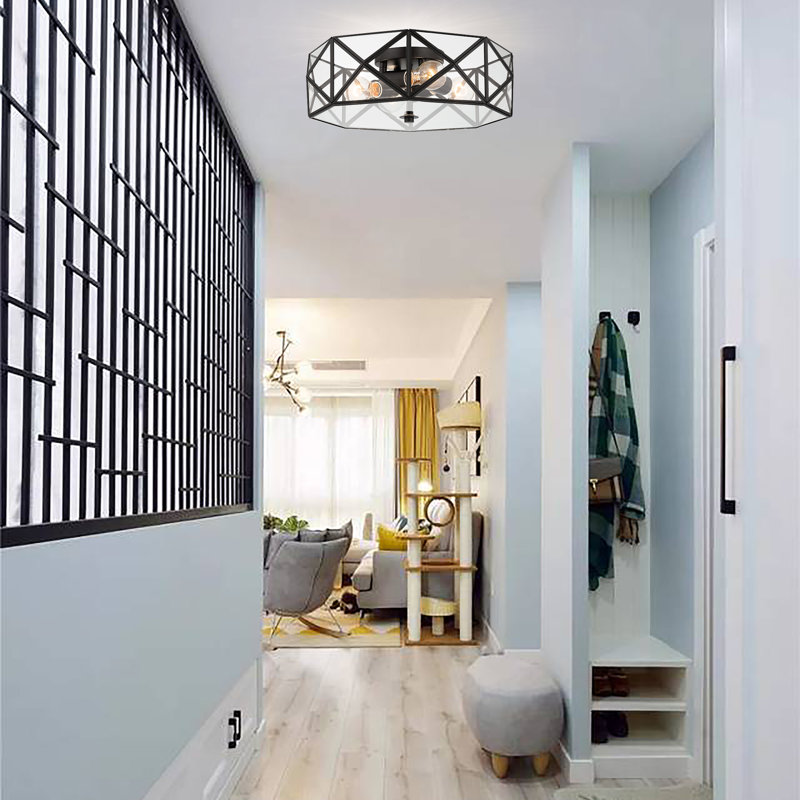 Aneyda 4 - Light 43cm Unique/Statement Geometric Flush Mount Light, Matte Black