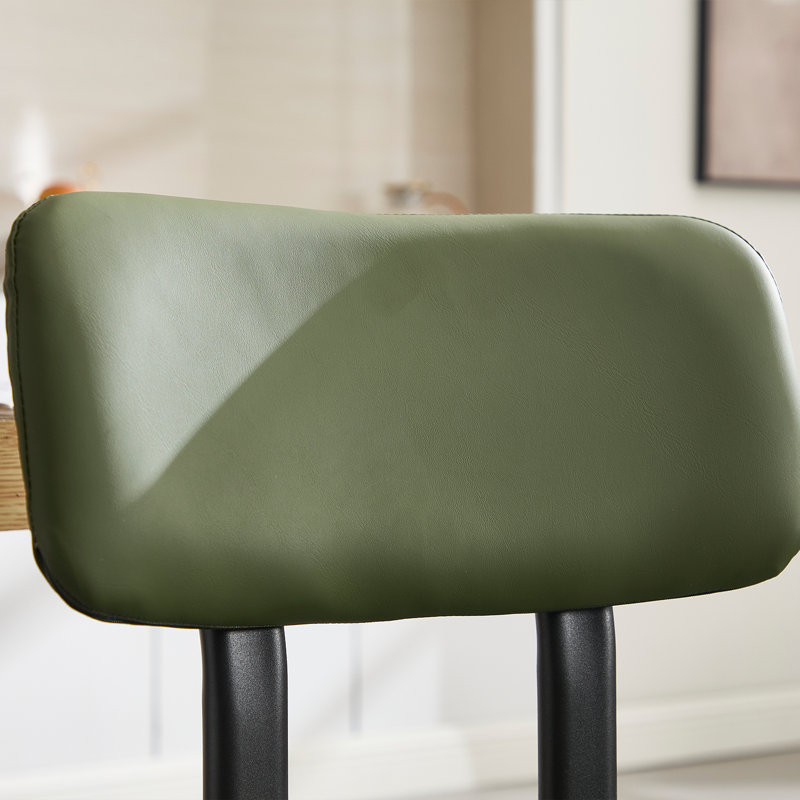 Modern Upholstered Counter Stool With Backrest, Beautiful Low Barstool For Kitchen Island, Bar And Counter, Green