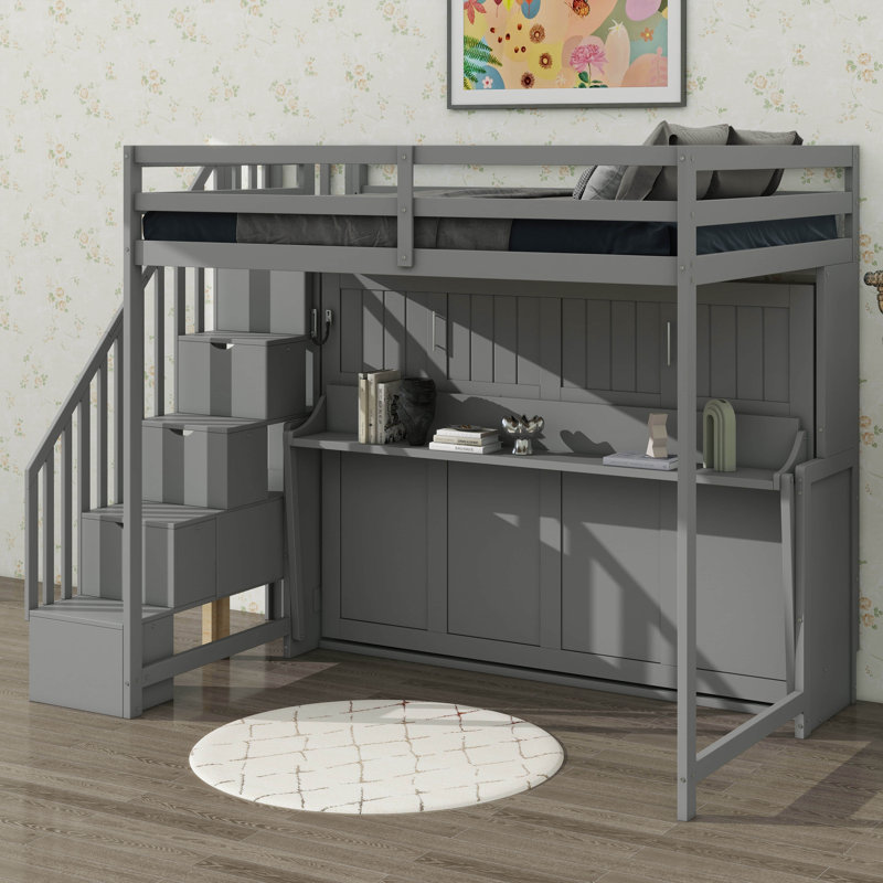 Lit escamotable double complet avec levage hydraulique intégré et bureau intégré