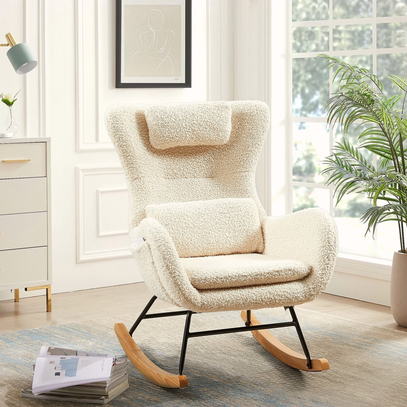 Chaise berçante, chaise berçante moderne avec dossier haut, Beige