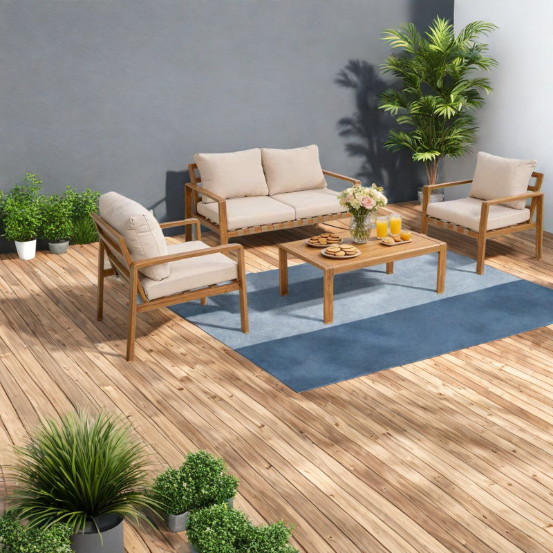 Rustproof Patio Sofas, Aluminum Wood Grain Modern Set For Backyard