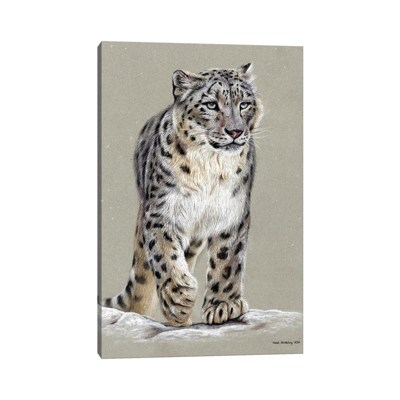 Dessin pastel léopard des neiges, H 40 po x l 26 po x P 1,5 po