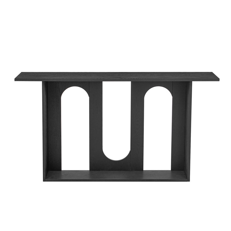 Modern and Curved Design Ash Veneer Console Table with Shelf, Black