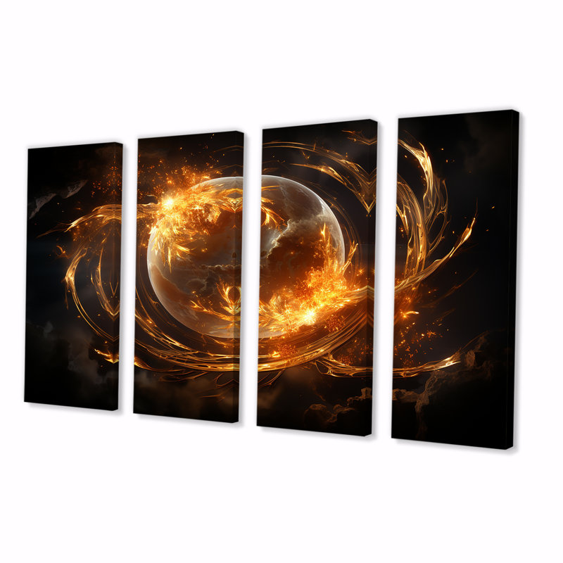 «Fire Fire», art mural 4 pièces, H 28 po x l 48 po