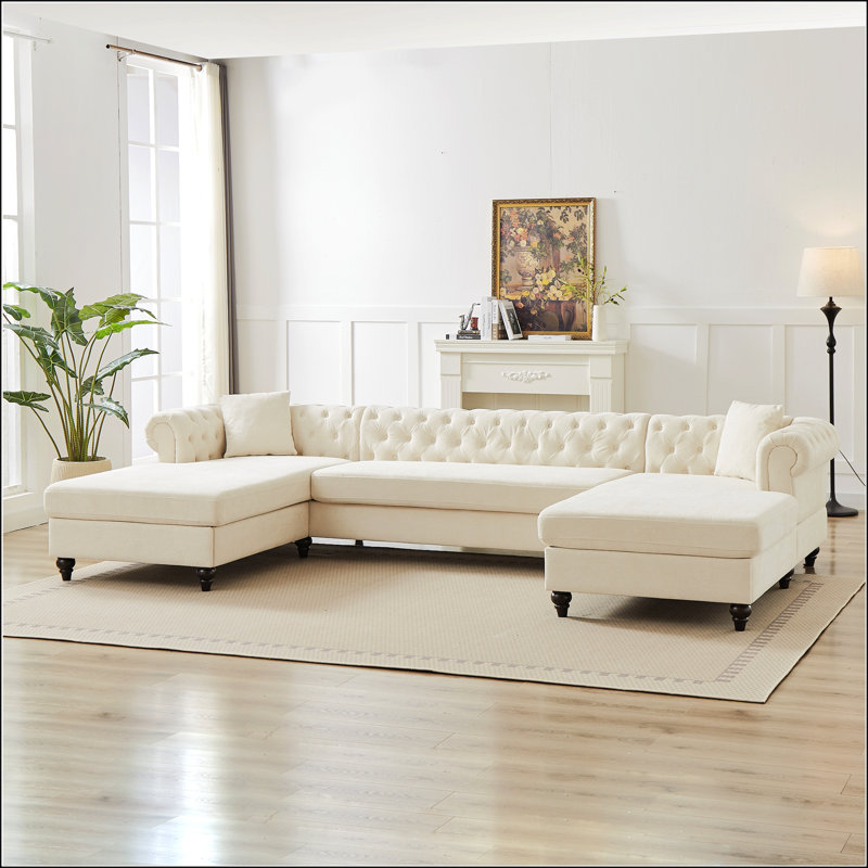 Novalune 3 - Piece Upholstered Chenille Sofa, Beige Chenille