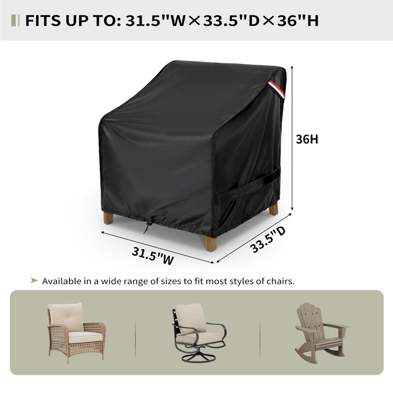 Black Waterproof Outdoor Patio Chair Covers, Set of 2 – 31.5'' W x 33.5'' D x 36'' H