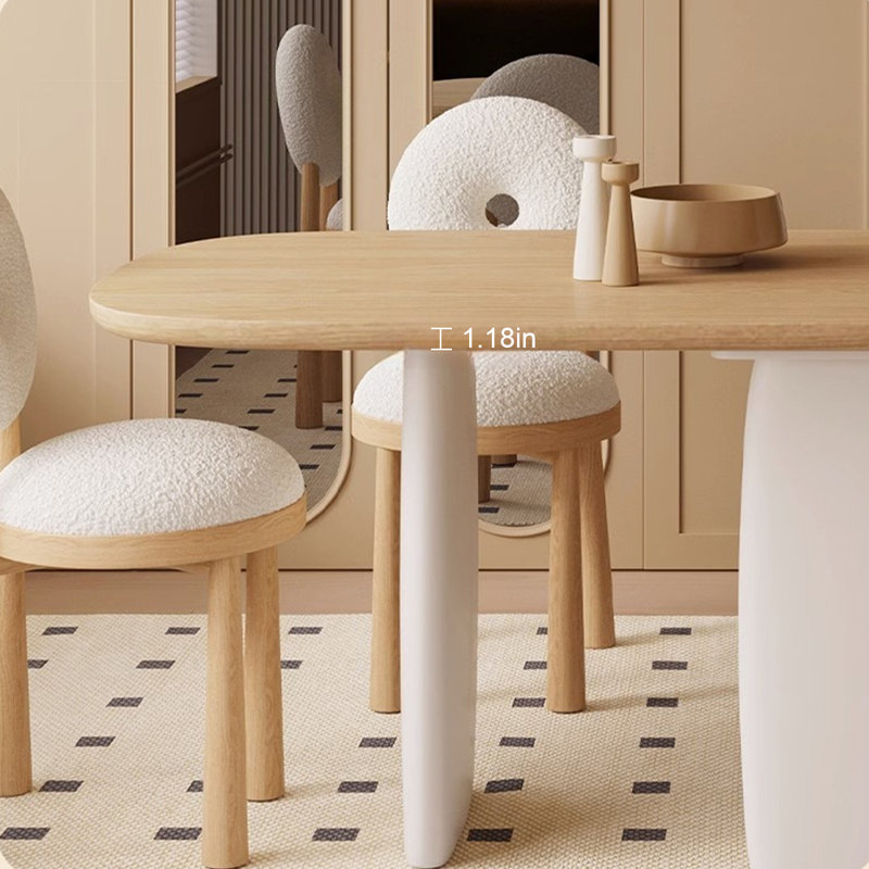 Cream wind ash wood log wind dining table set, 29.52"H x 86.61"L x 31.49"W