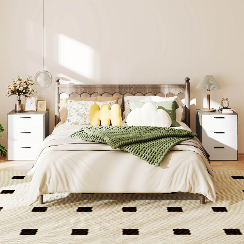 2 Pcs 3 Drawer Dresser Chest Of Drawer Storage Cabinet With Wide Storage Space