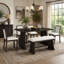 6-Piece Rustic Farmhouse Dining Table Set with Wire Brushed Design, Rectangular Dining Table with Trapezoid Legs, 4 Upholstered Linen Chairs & 1 Padded Bench for Dining Room & Kitchen (Natural)-1734146073-1734146076