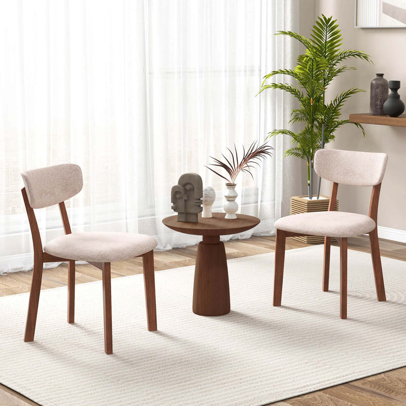 19'' H Upholstered Side Chair, Beige, Walnut