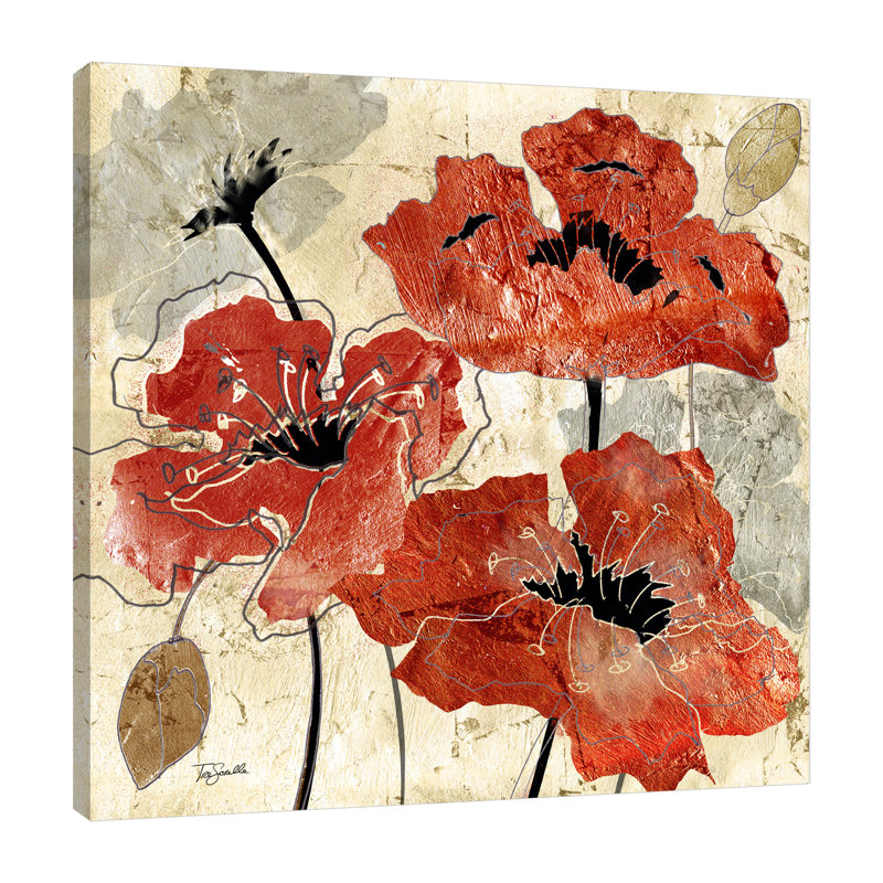 « silver et rouge pops », reproduction sur toile tendue, H 12 po x l 12 po