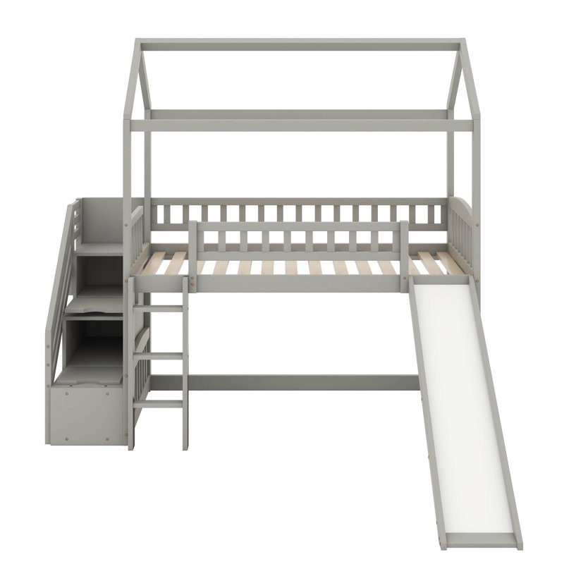 Lit mezzanine simple avec glissade, Gris