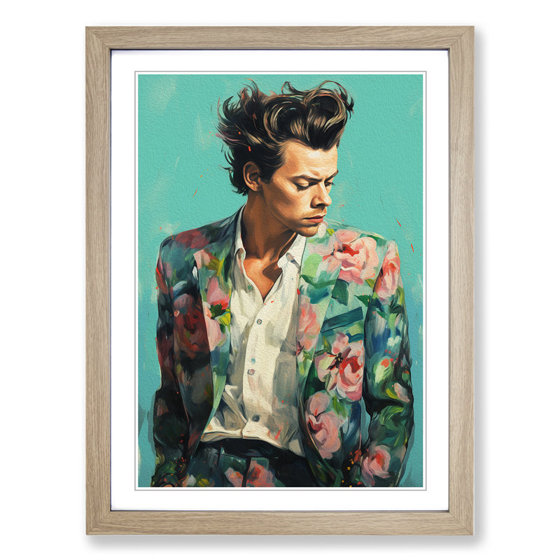 Harry Styles Tachisme - Single Picture Frame Print on Wood, 34cm H x 25cm W x 2cm D, Oak