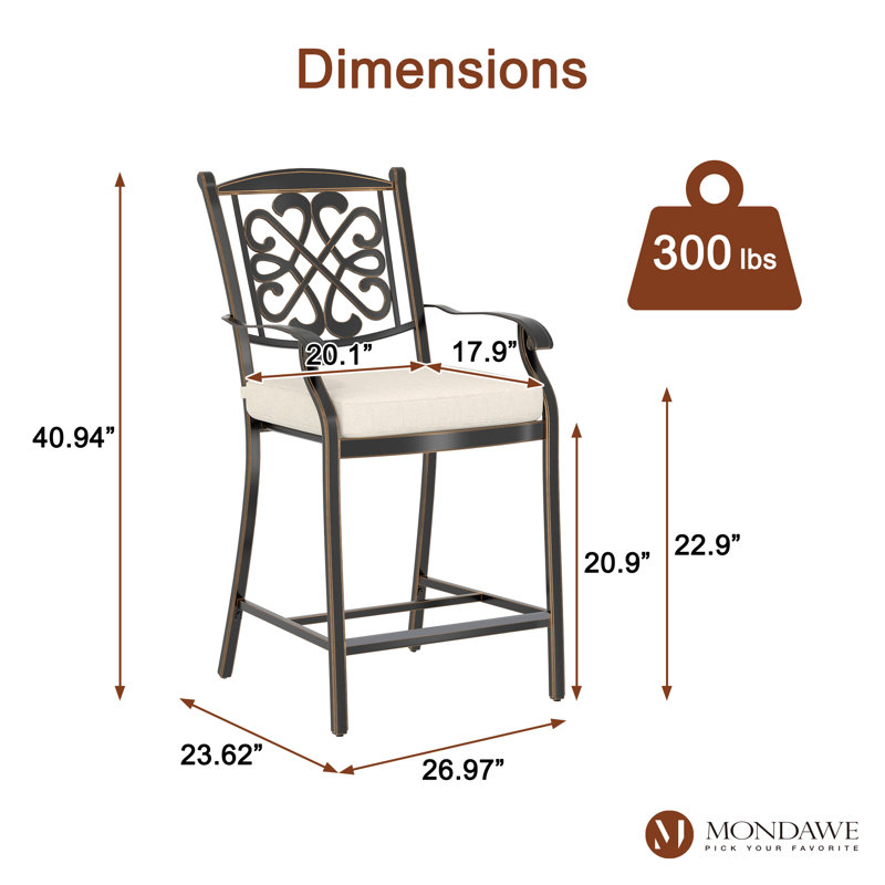 Tabouret de bar courbé en fonte d'aluminium avec coussin en losange 21 po, Beige