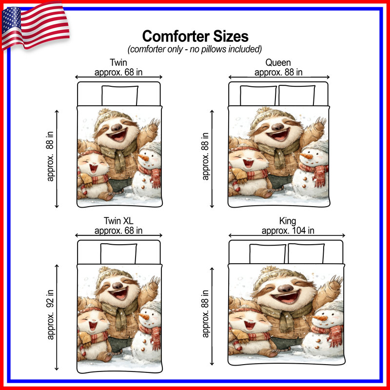 Cute Sloth Snowman Comforter, Queen