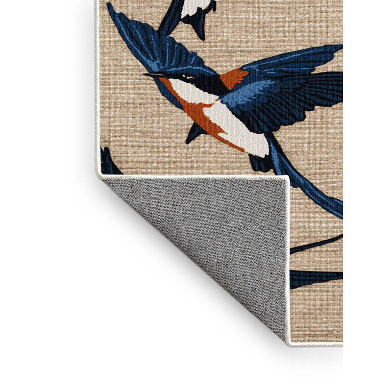 Washable Barn Swallow Birds Area Rug, Round 6'