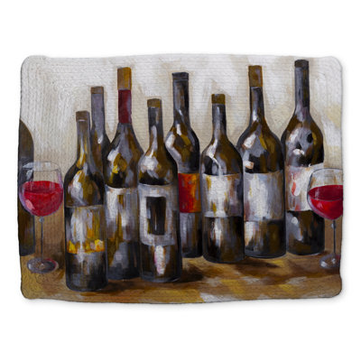 Red Wine Bottles Braided Polyester Placemat | Home Decor