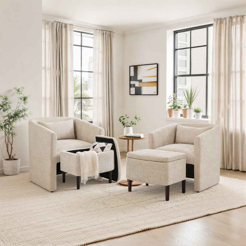 Fauteuil demi-tonneau avec repose-pieds Elha, Light Khaki