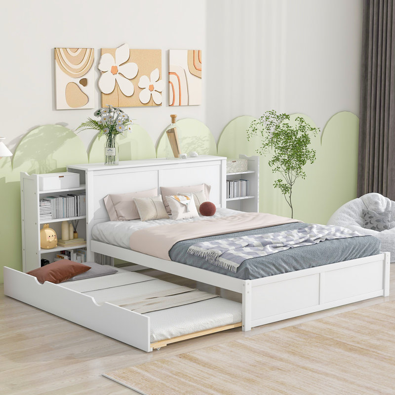 Grand lit plateforme avec rangement et lit gigogne simple TG