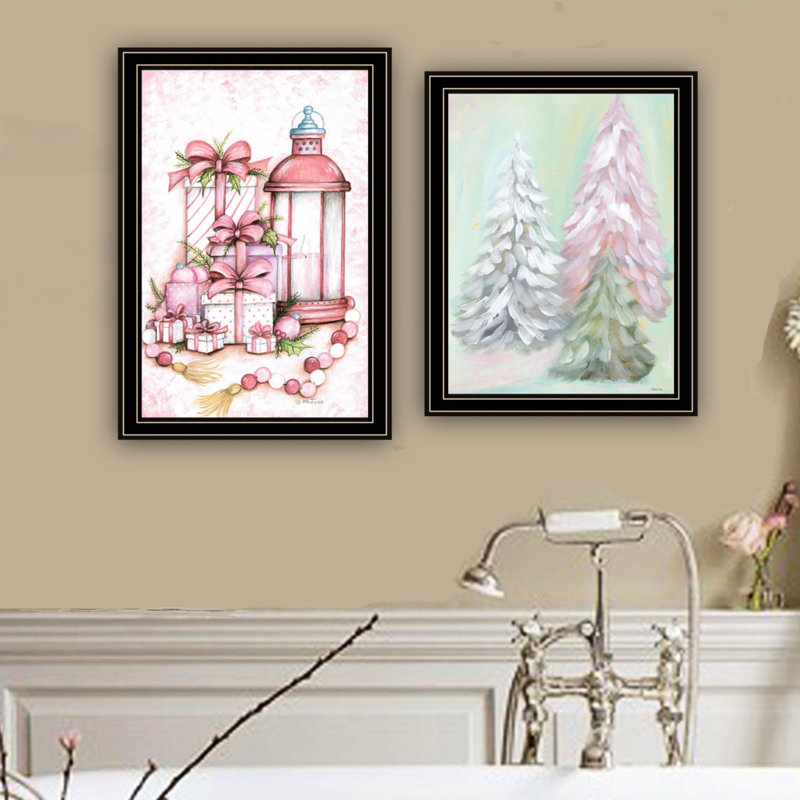 2 arbres de Noël muraux roses, terre et salon, papier de qualité en bois